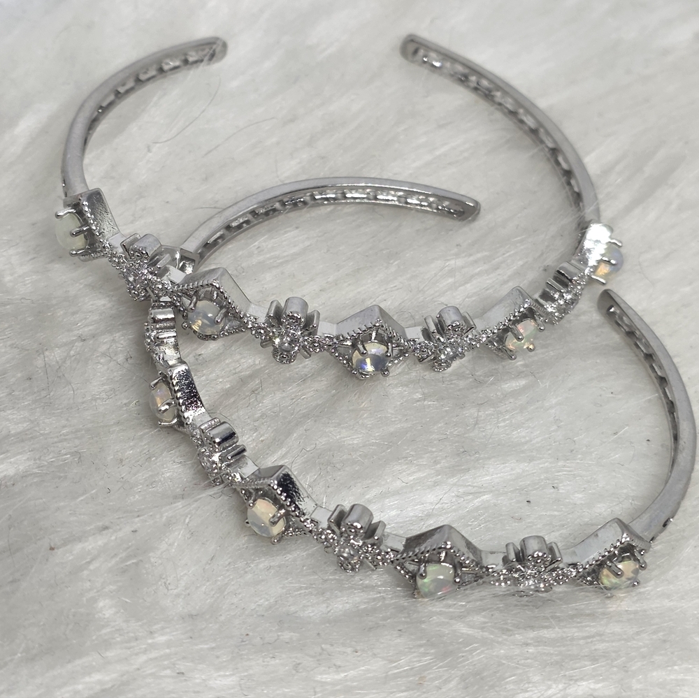 1 Opal Celestial Open Cuff Bracelet ✨ Silver Tone Star & Geometric Opal Jewelry